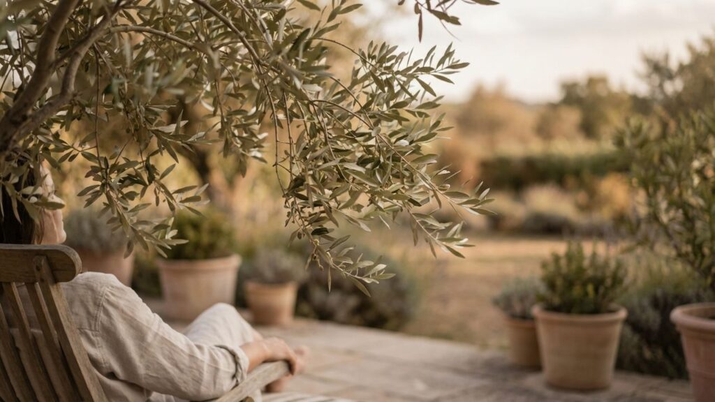 Bronzer à l'ombre d'un olivier