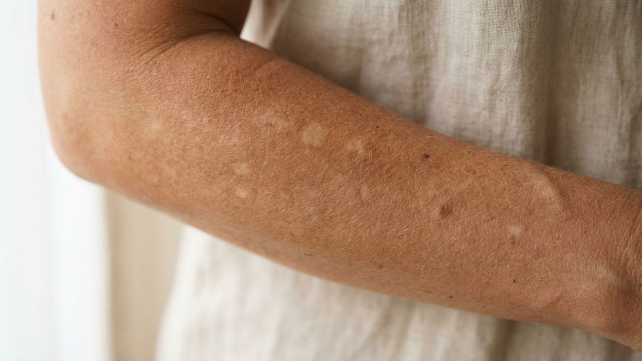 Taches blanches sur une peau bronzée