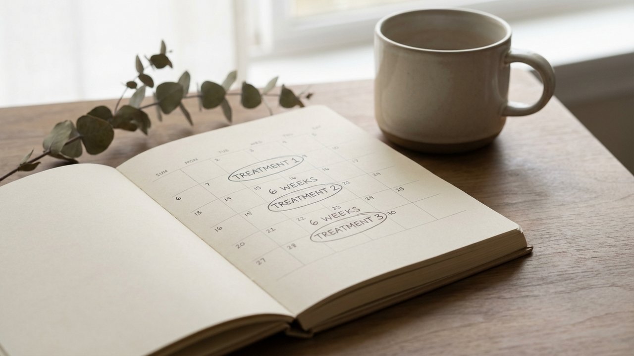 Calendrier de traitement épilation laser montrant intervalles de 6 à 8 semaines