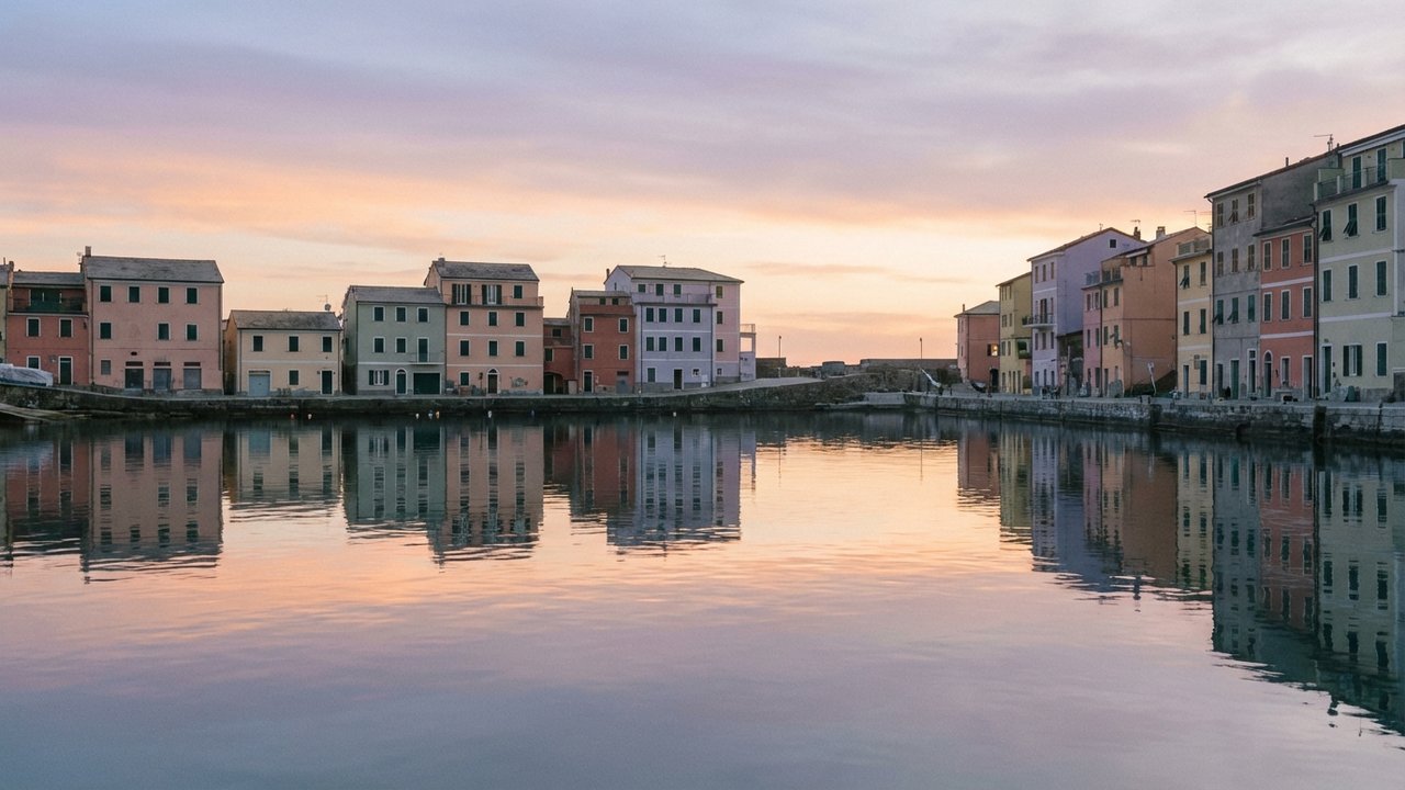 Coucher de soleil sur le village de Riomaggiore aux maisons colorées
