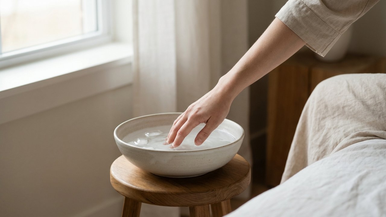 Dégonflement du doigt par élévation et bain d'eau froide