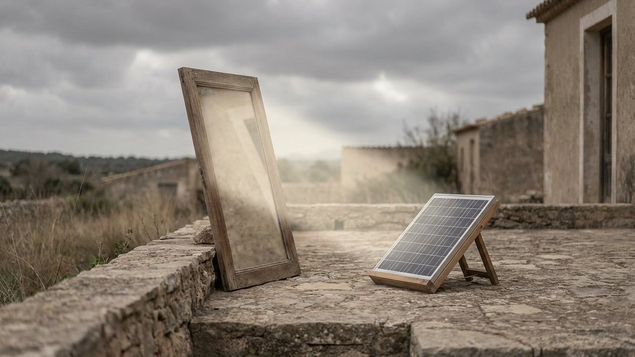 Miroir réfléchissant la lumière vers un panneau solaire par temps nuageux