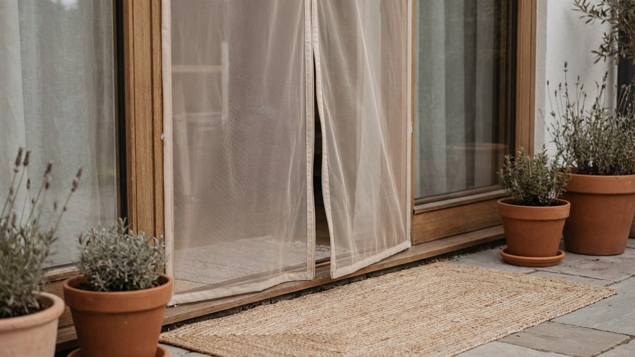 Fermeture automatique d'une moustiquaire aimantée sur une porte-fenêtre
