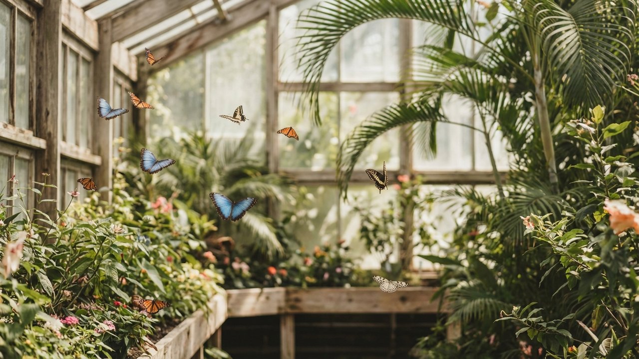 Papillons tropicaux volant librement dans la serre du Naturospace
