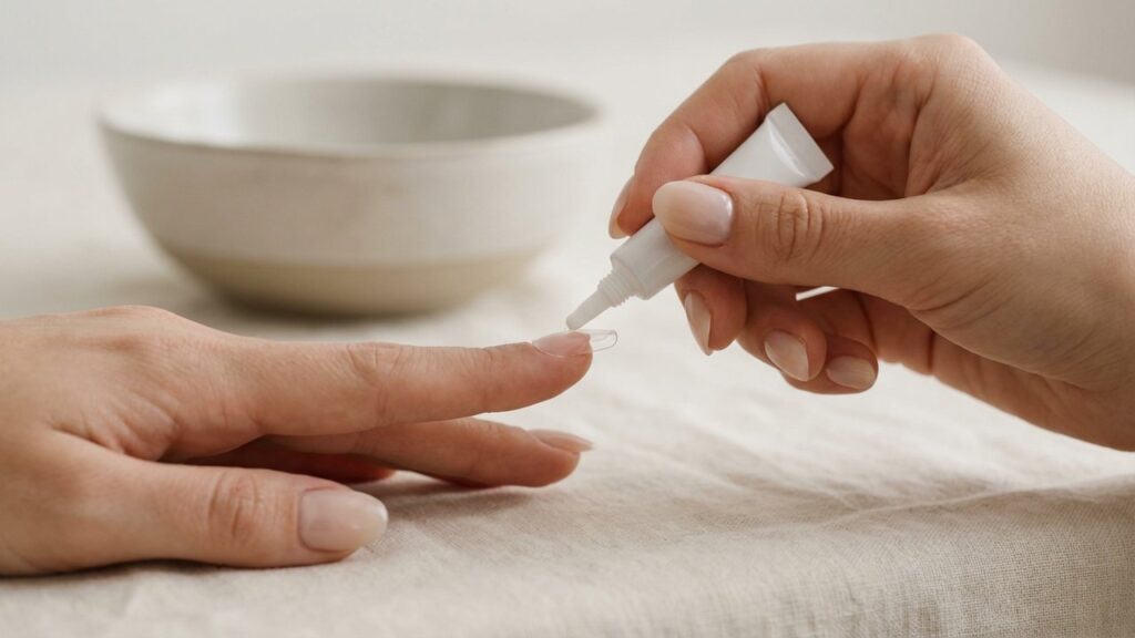 Application d'un faux ongle avec colle résine