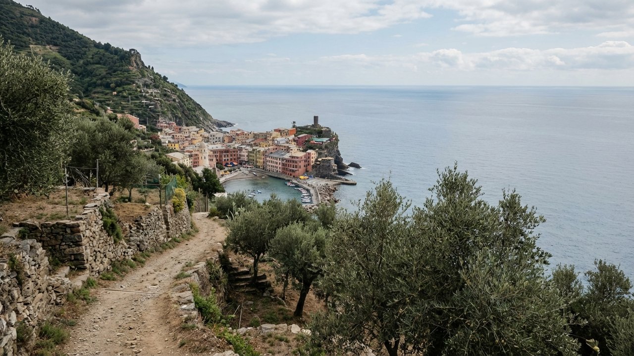 Sentier de randonnée entre Monterosso et Vernazzo avec vue panoramique sur la côte