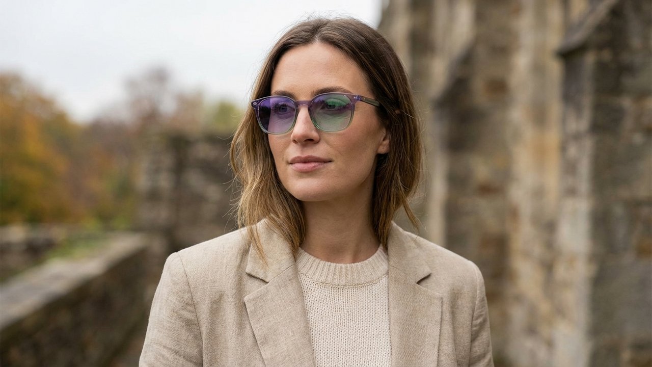 Différentes teintes de verres photochromiques : violet, rubis et vert