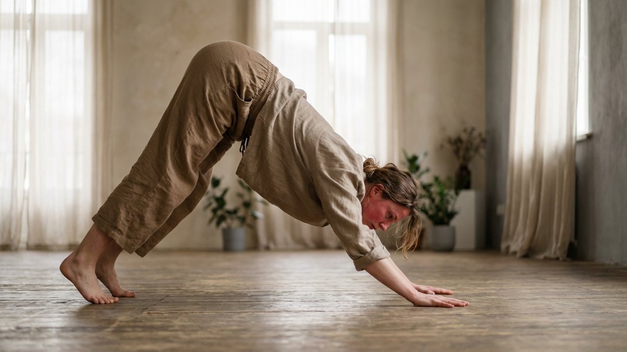 Femme en position inversée de yoga après botox, circulation sanguine accrue
