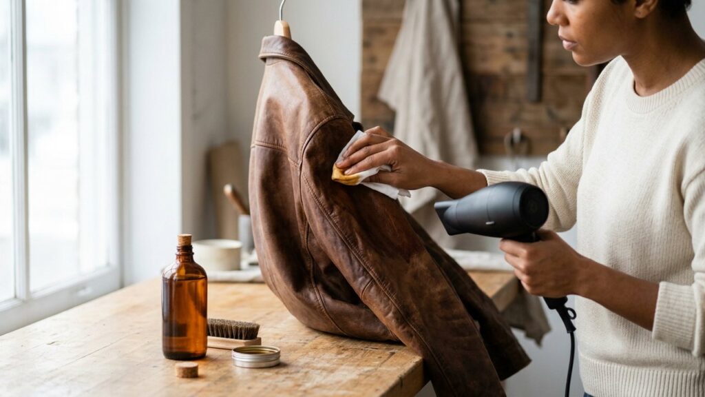 Technique d'assouplissement d'une veste en cuir avec produit et chaleur