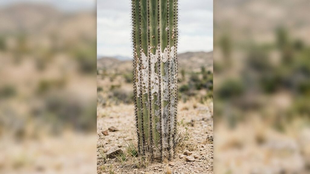 Cactus présentant des zones blanches de brûlure solaire