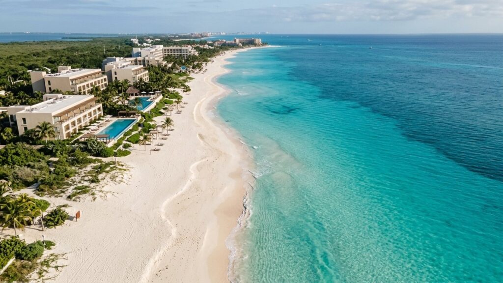 Vue aérienne des plages turquoise de Cancun et Playa del Carmen