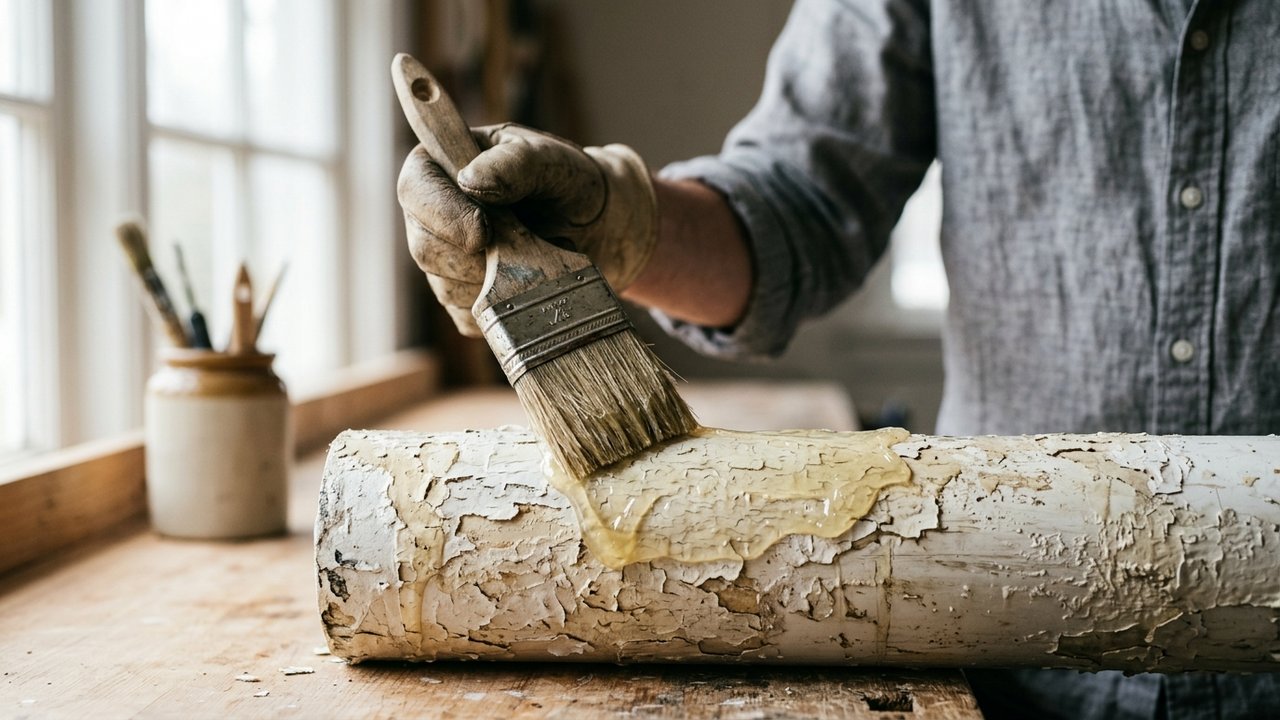 Application de décapant gel sur une couche épaisse de peinture PVC