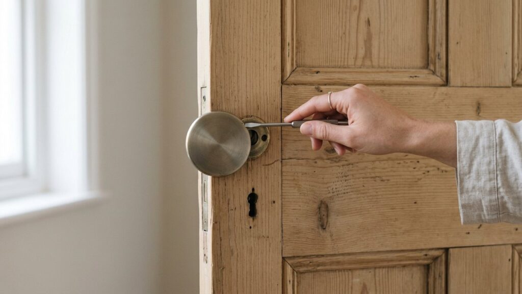 Démontage d'une poignée de porte avec tournevis