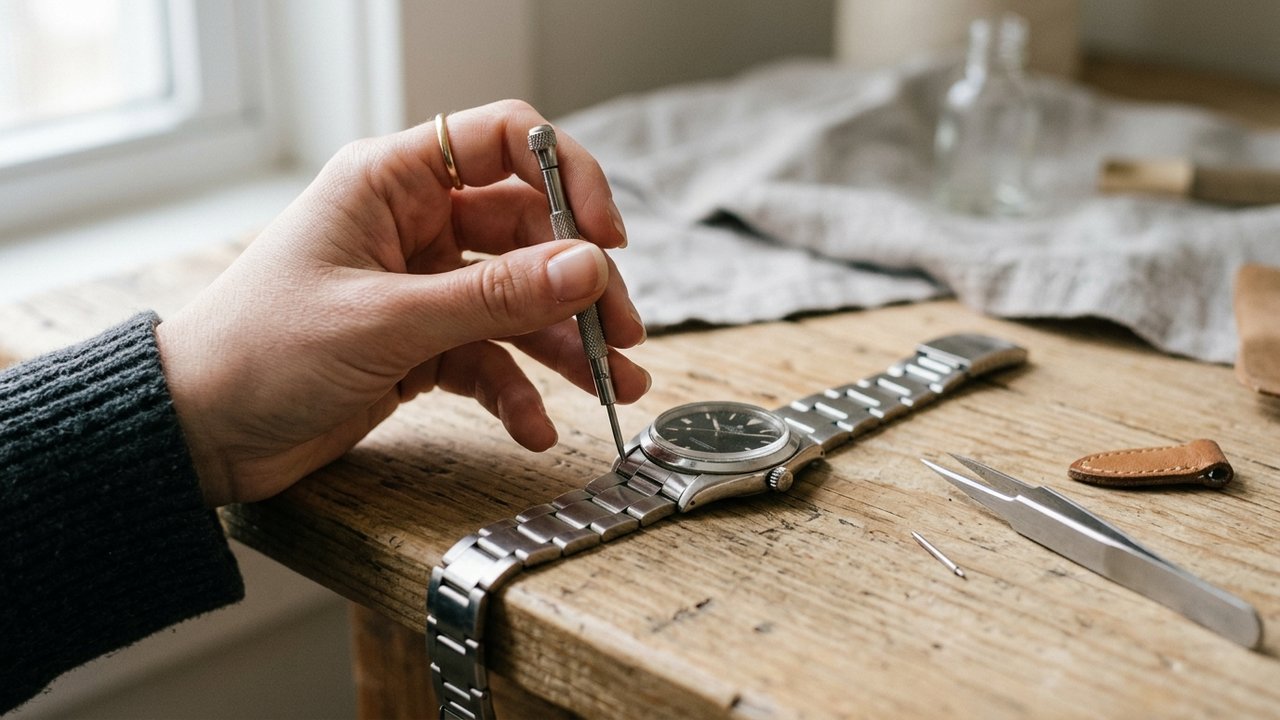 Extraction d'une goupille de bracelet de montre avec pince