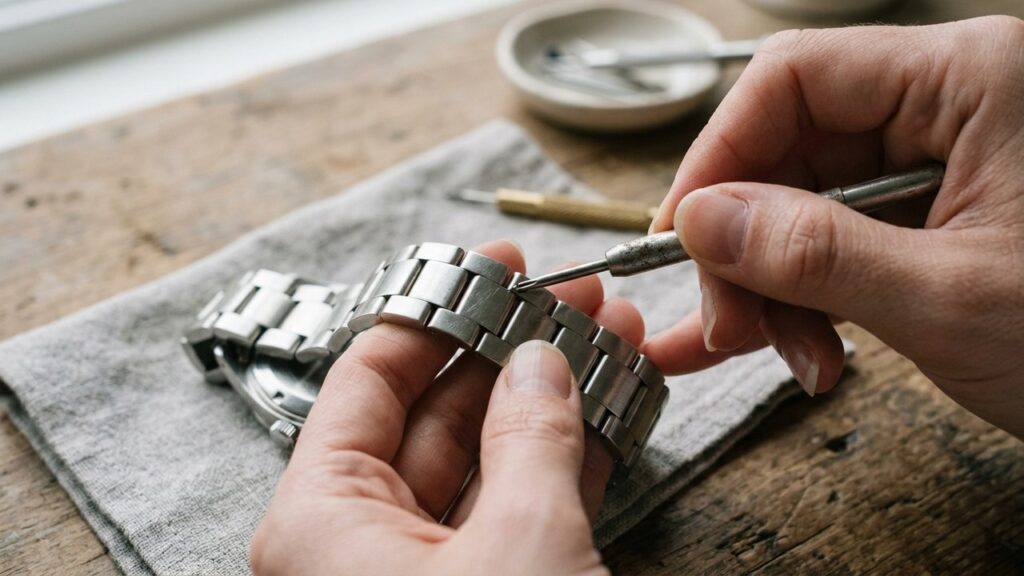 Retrait d'un maillon de montre avec un chasse-goupille