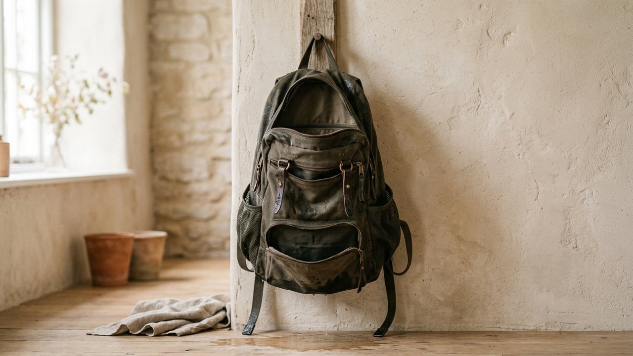 Séchage d'un sac à dos suspendu avec poches ouvertes