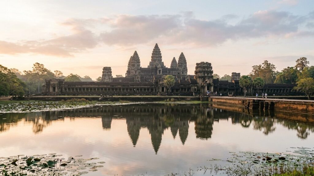 Temple d'Angkor Wat au Cambodge avec ciel dégagé