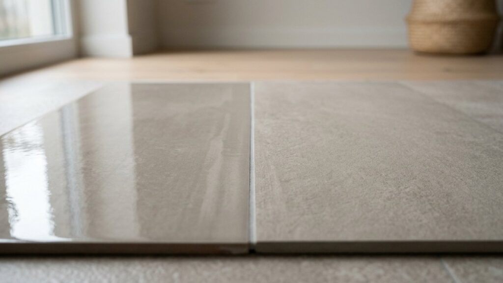 Comparaison entre un carrelage brillant et un carrelage mat