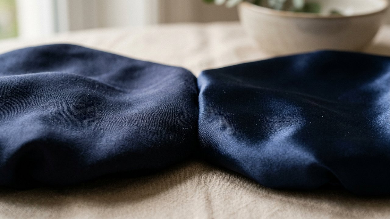 Comparaison des textures d'un bonnet en soie et d'un bonnet en satin