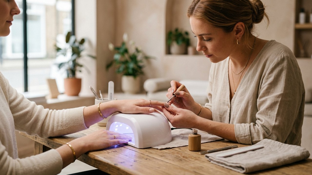 Application d'ongles en gel sous lampe UV