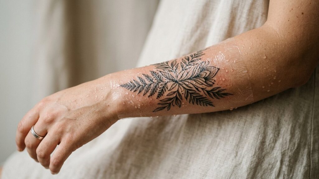 Tatouage frais protégé avant baignade