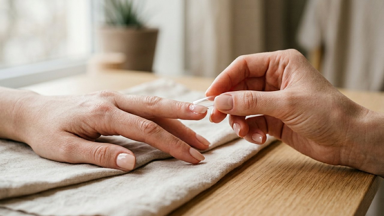 Positionnement et collage d'une capsule d'ongle artificiel