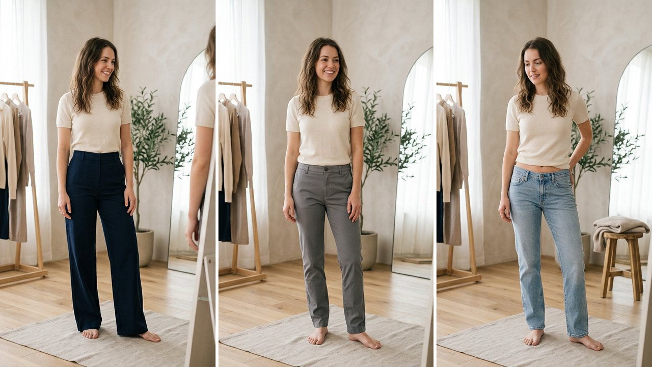 Comparaison des hauteurs de taille haute, mi-haute et basse pour pantalons femme