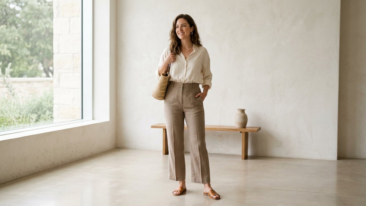 Pantalon droit taille haute pour morphologie A avec hanches larges