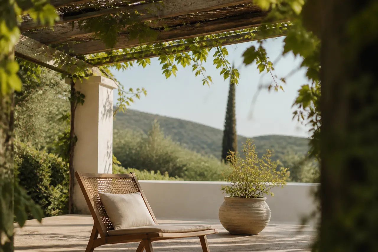 Pergola avec plantes grimpantes pour ombrage de terrasse