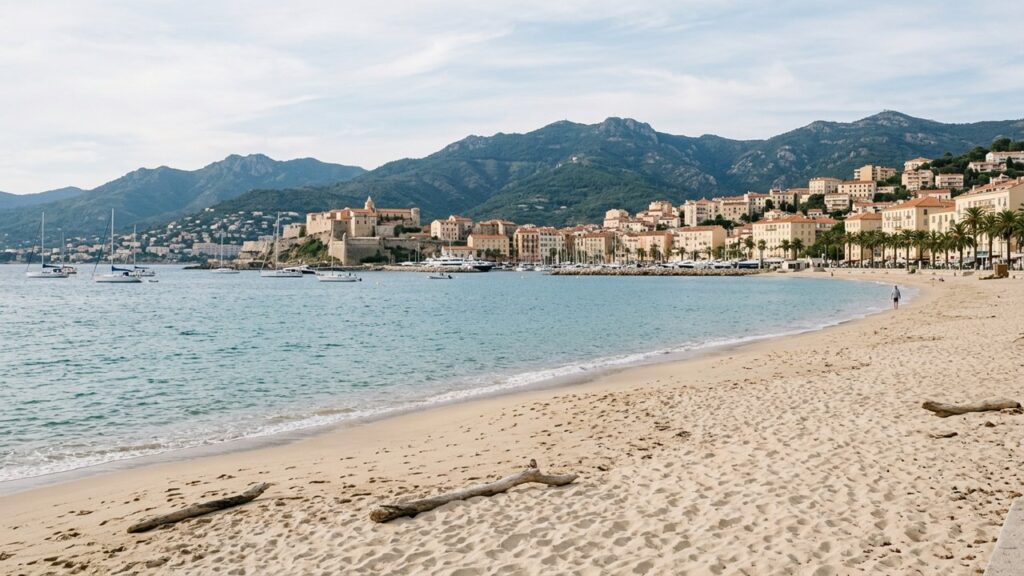 La plage du Trottel à Ajaccio avec vue sur la baie