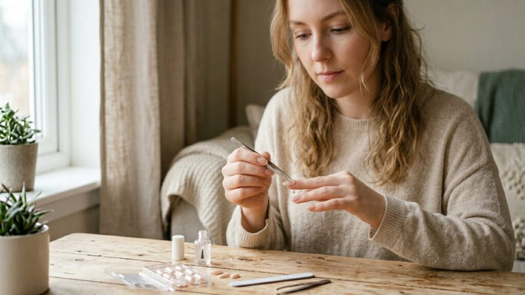 Application de faux ongles à coller sur les ongles naturels