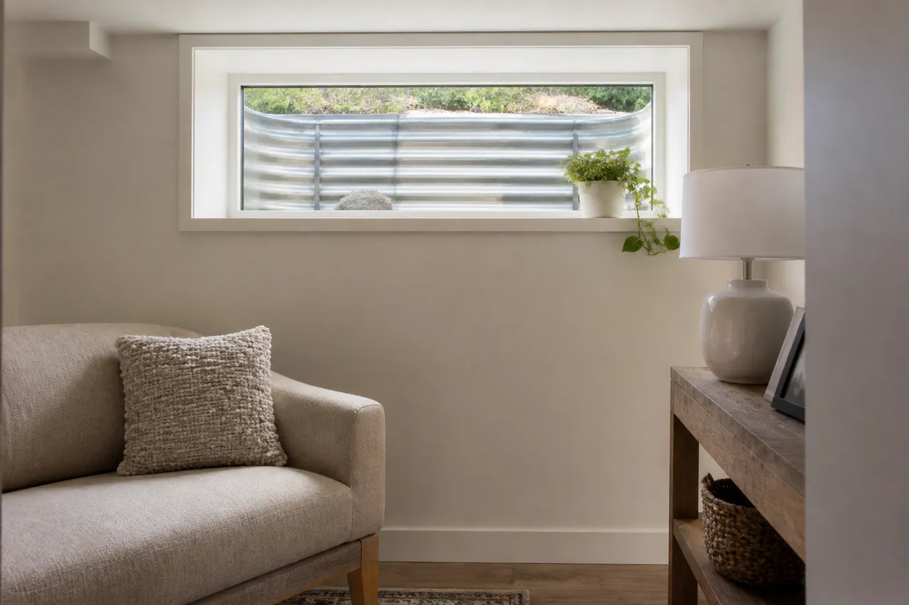 Fenêtre haute pour apporter plus de lumière au sous-sol semi-enterré