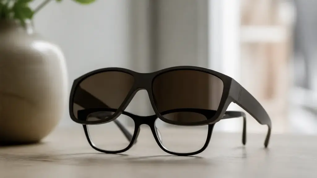 Surlunettes de soleil portées sur des lunettes de vue