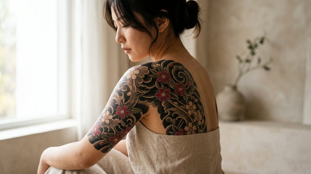 Tatouage sakura style irezumi traditionnel japonais