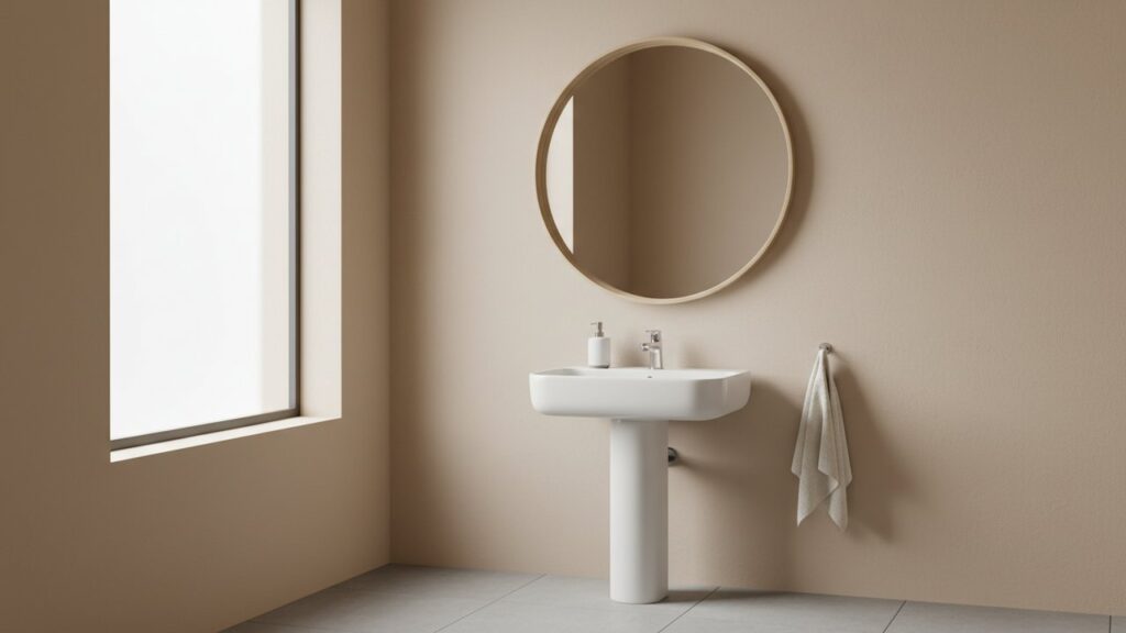 Miroir rond au-dessus d'une vasque dans une salle de bain moderne